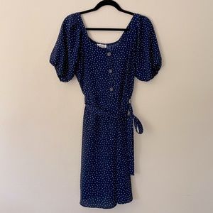 Monteau Navy Blue Polka Dot Dress Size Medium